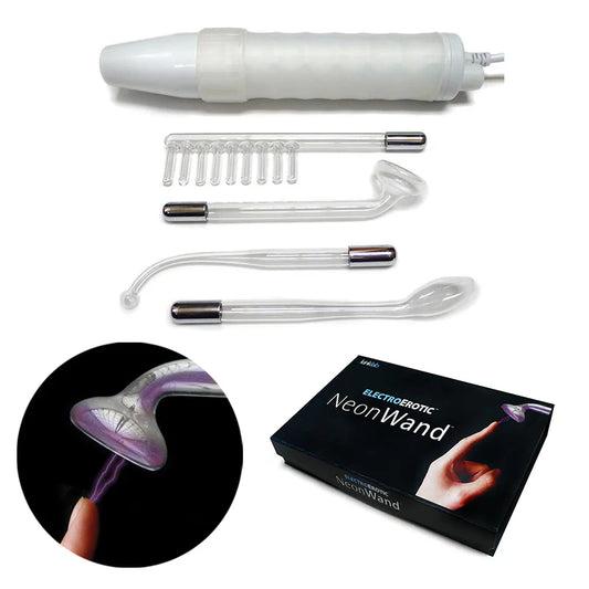 KinkLab Neon Wand Electrosex Kit (white with purple light)